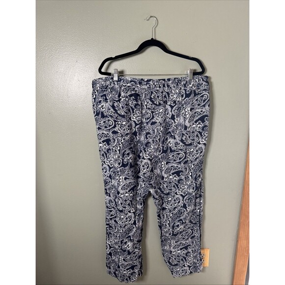 Charter Club 100% Linen Paisley Floral Comfy Pants Navy & White Size 20W Pockets - Picture 2 of 7